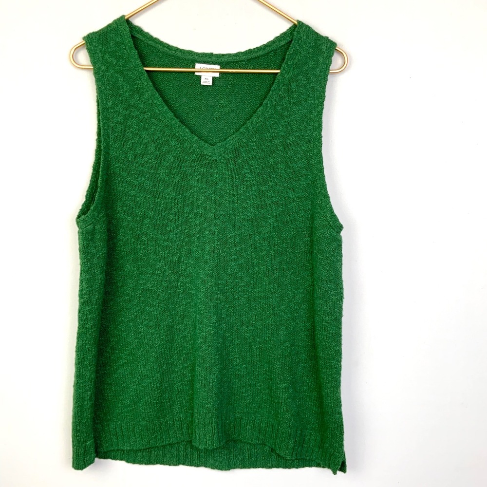 J. Crew Sz XL Green Beach Knit V Neck Lightweight Sweater Tank Boucle